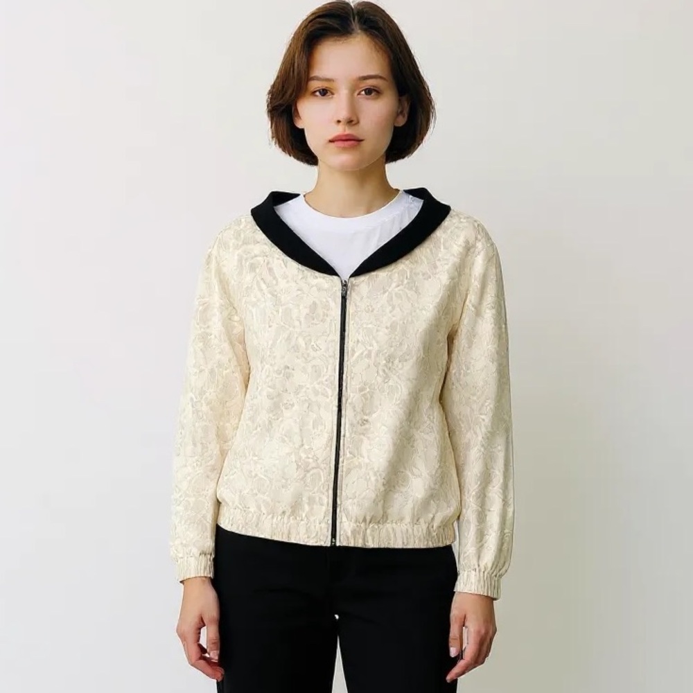 NWOT Forever 21 Lace Bomber Jacket with Black Trim